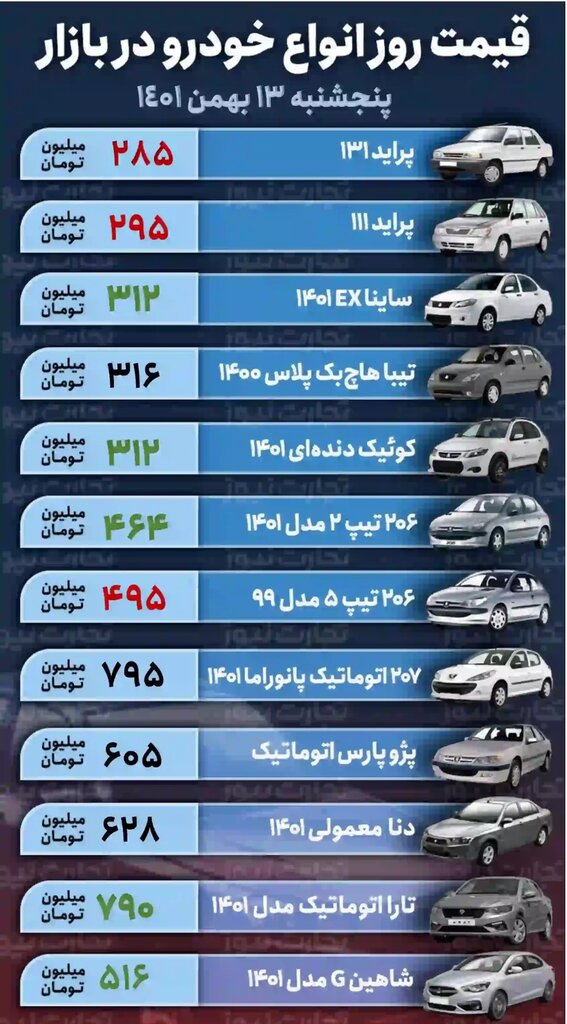 قیمت خودرو 13 بهمن