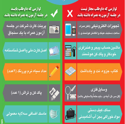 لیست وسایل ممنوعه و مجاز داوطلبان در کنکور سراسری 1401 2